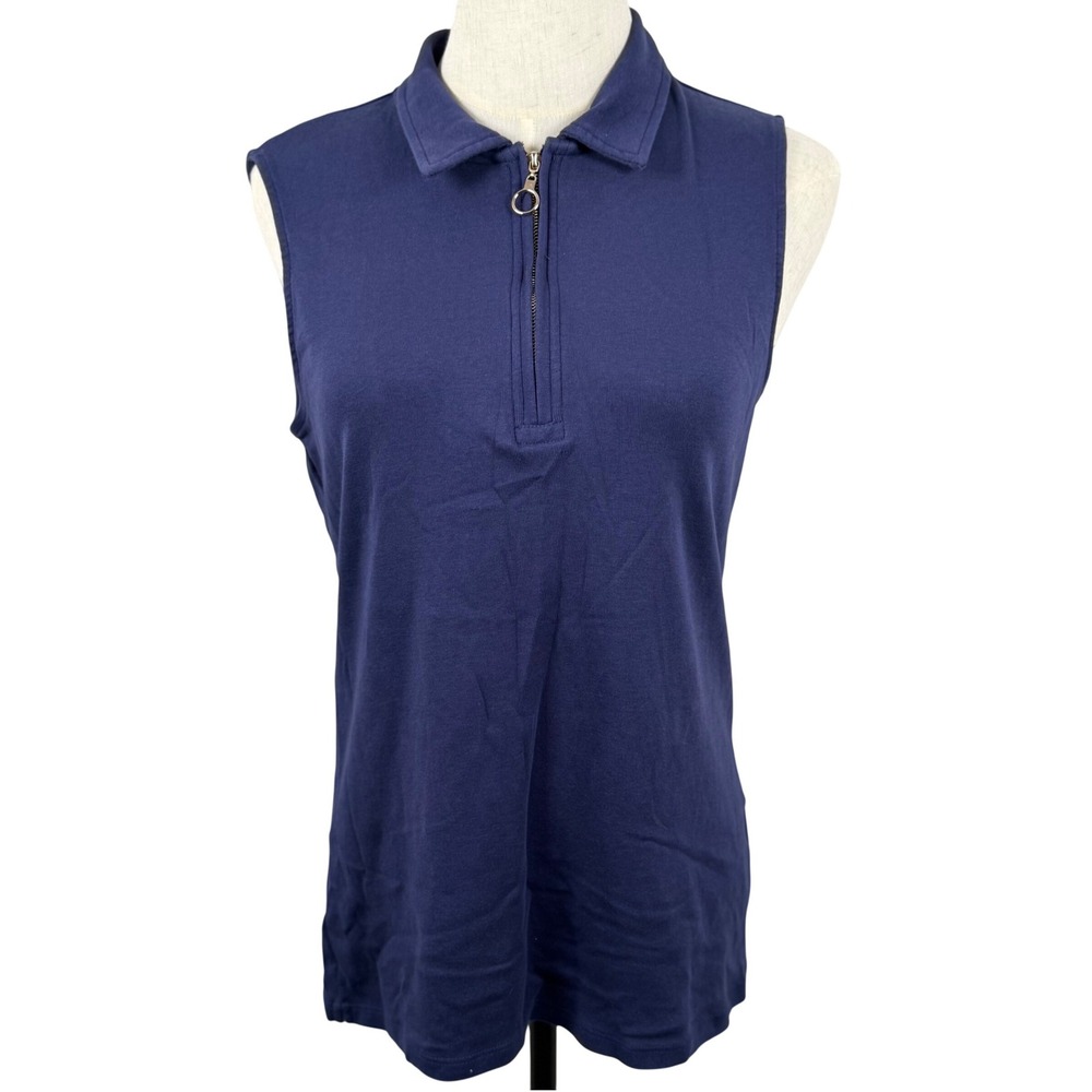 Rafaella L Sleeveless Polo Shirt Navy Blue 1/4 Zip Sporty Tennis Golf Pickleball